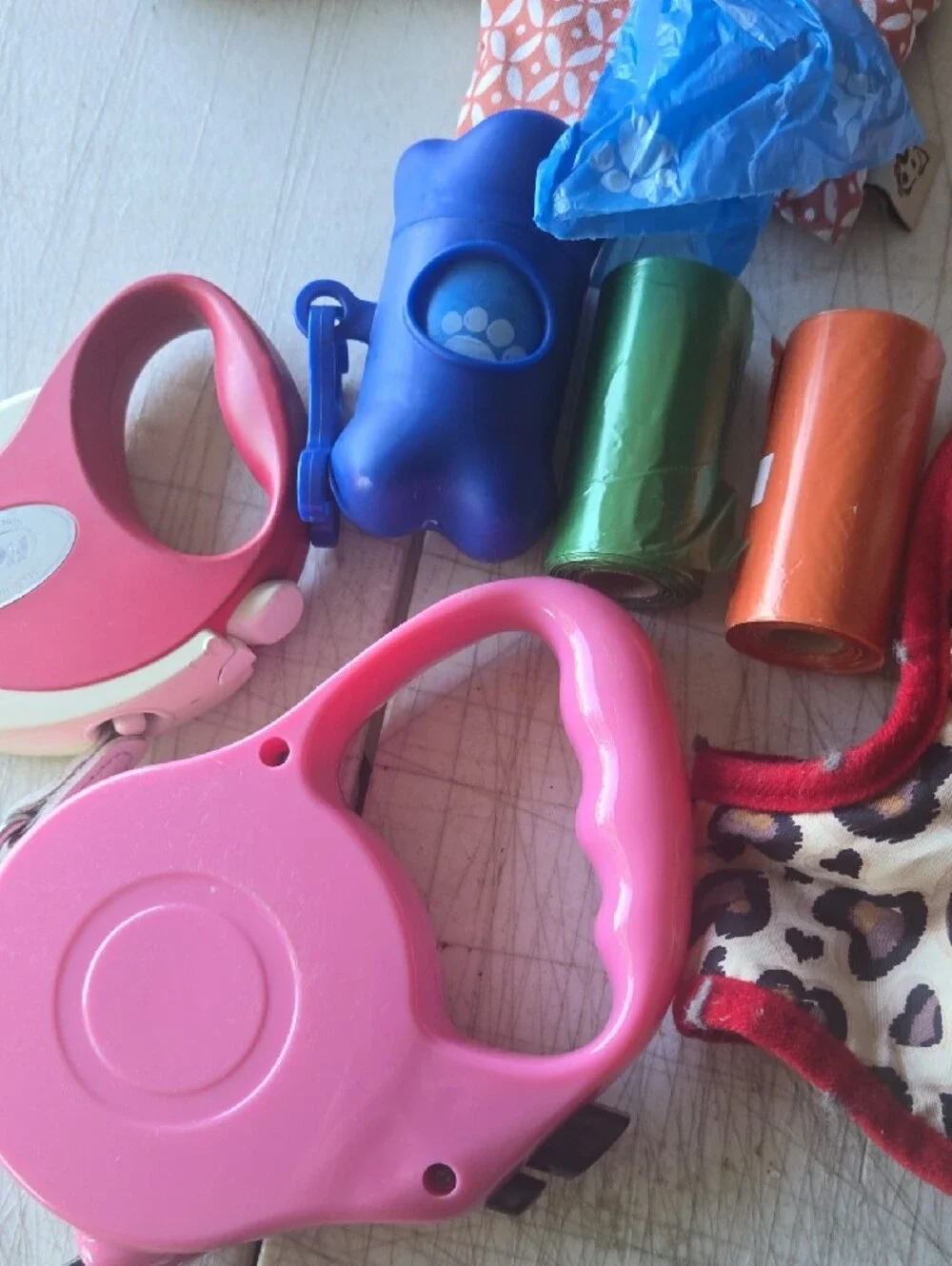 Glamour Pink, Red, Blue and Black Dog Harness & Leash Lot